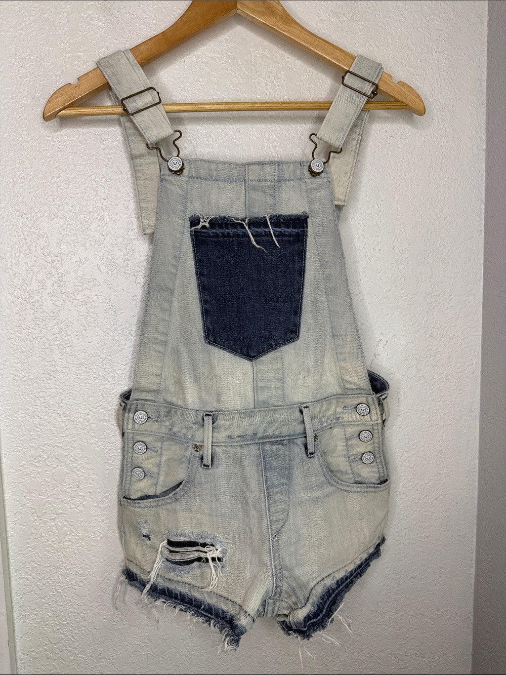 True Religion Denim Distressed Jean Shortalls Overalls Y2K McBling Festival